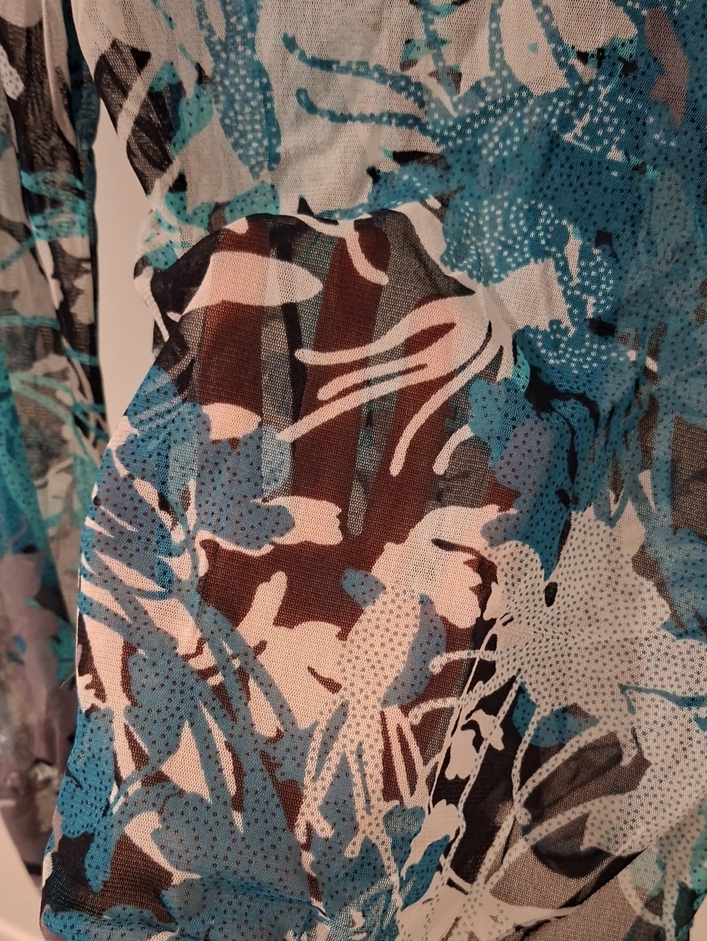 Mexx Y2K Sheer Teal, Black & White Floral Corset-style Button-up Shirt (Size S) - Picture 7 of 7